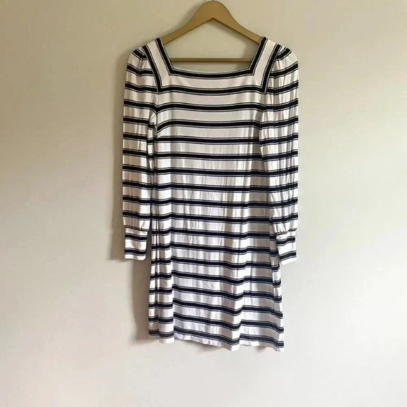 Loft Black and White Striped Square Neck Dress - Picture 4 of 13